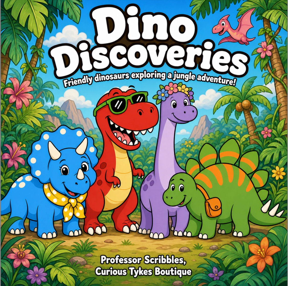 Dino Discoveries: Friendly Dinosaurs Exploring a Jungle Adventure