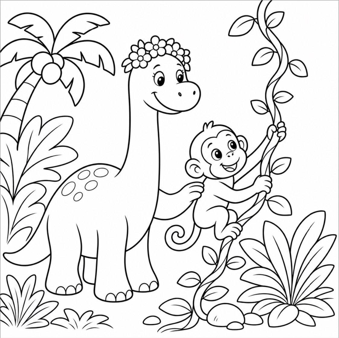 Dino Discoveries: Friendly Dinosaurs Exploring a Jungle Adventure
